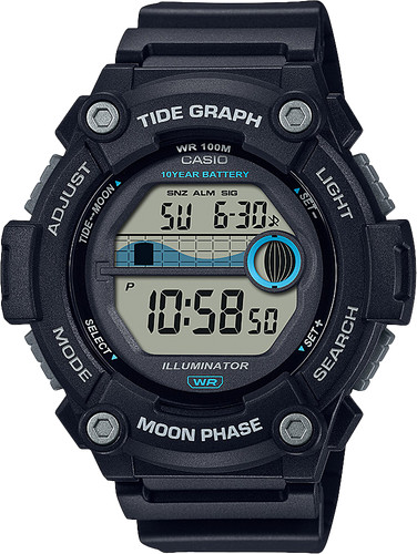 Casio WS-1300H-1AV, Moon/Tide Graph, 100 Meter WR, 10 Year Battery, 3 Alarms