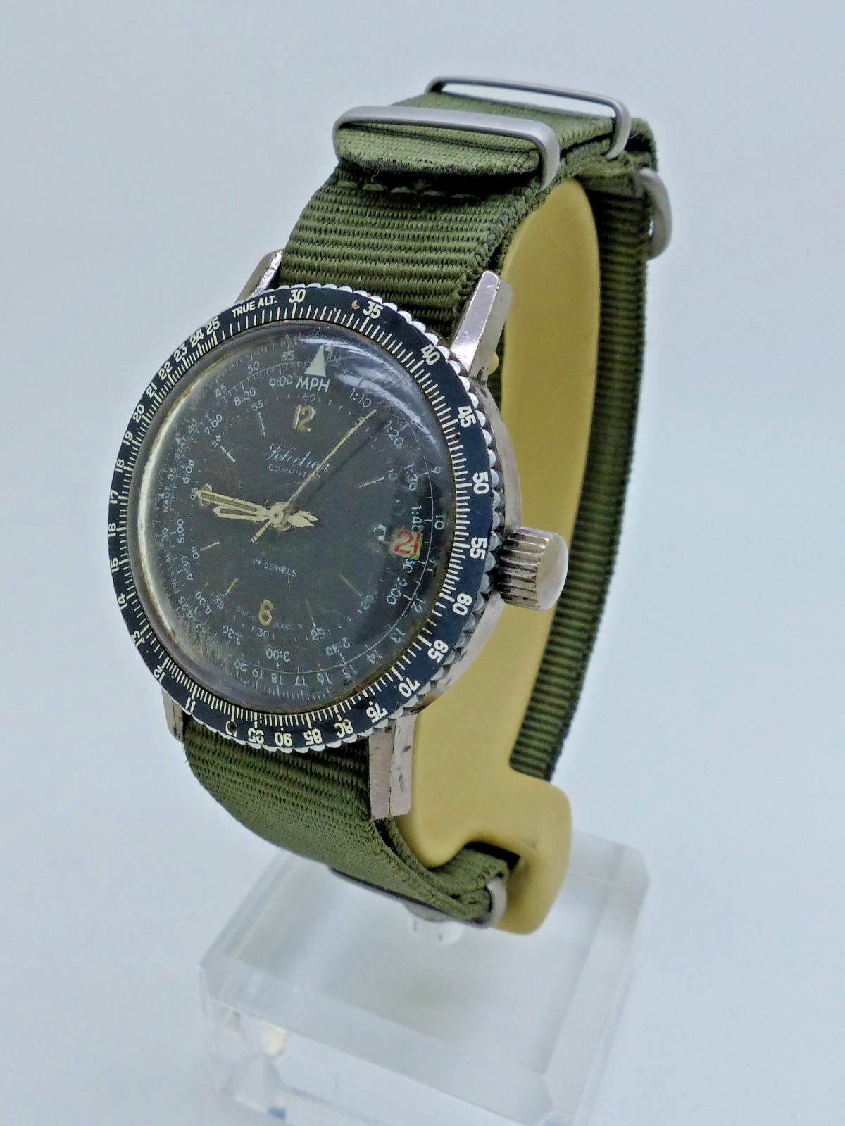 Vintage Ollech & Wajs Selectron Computer – RARE Slide Rule Bezel Wristwatch