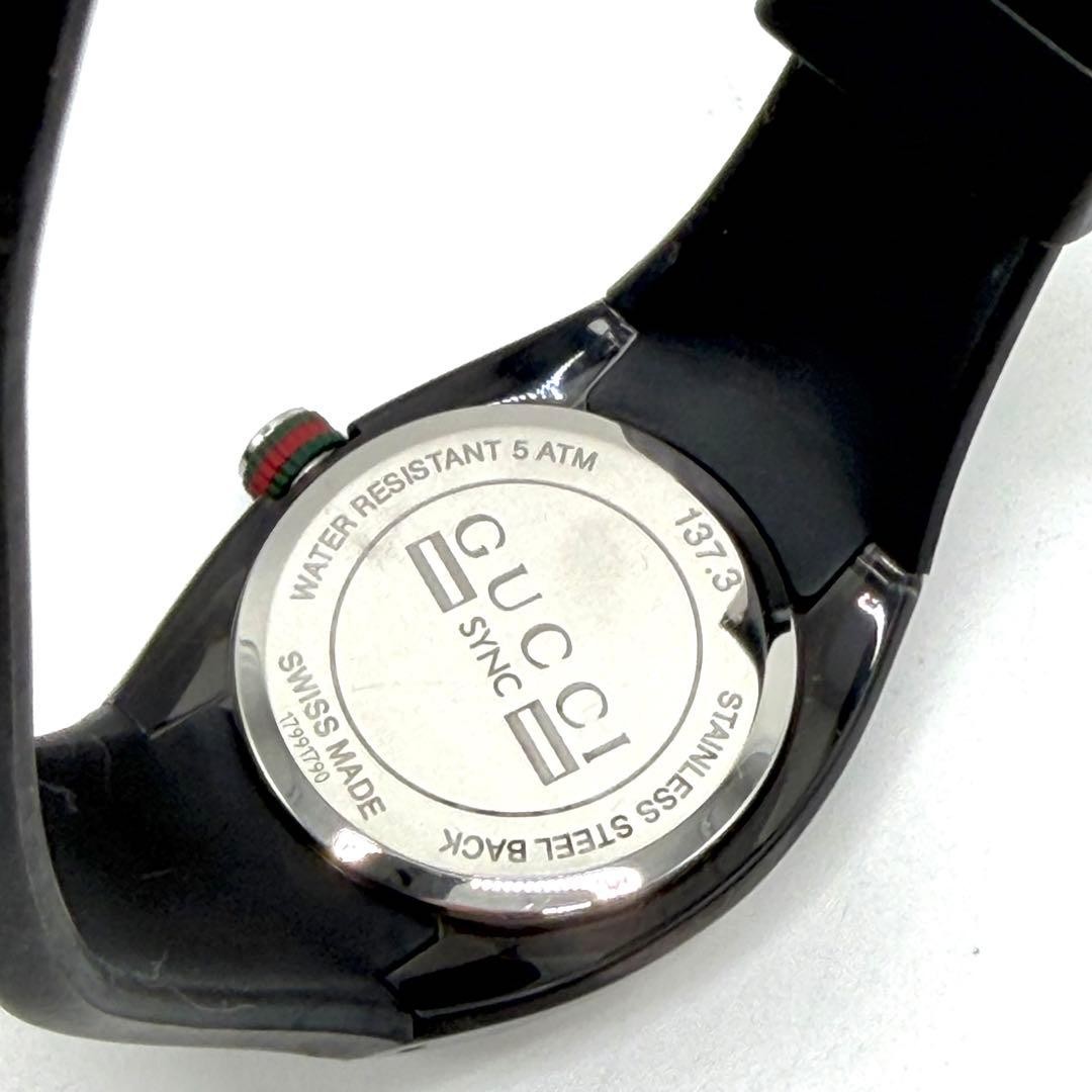 Gucci Sync 137.3 Sherry Line Black Rubber Watch Date Japan 07533