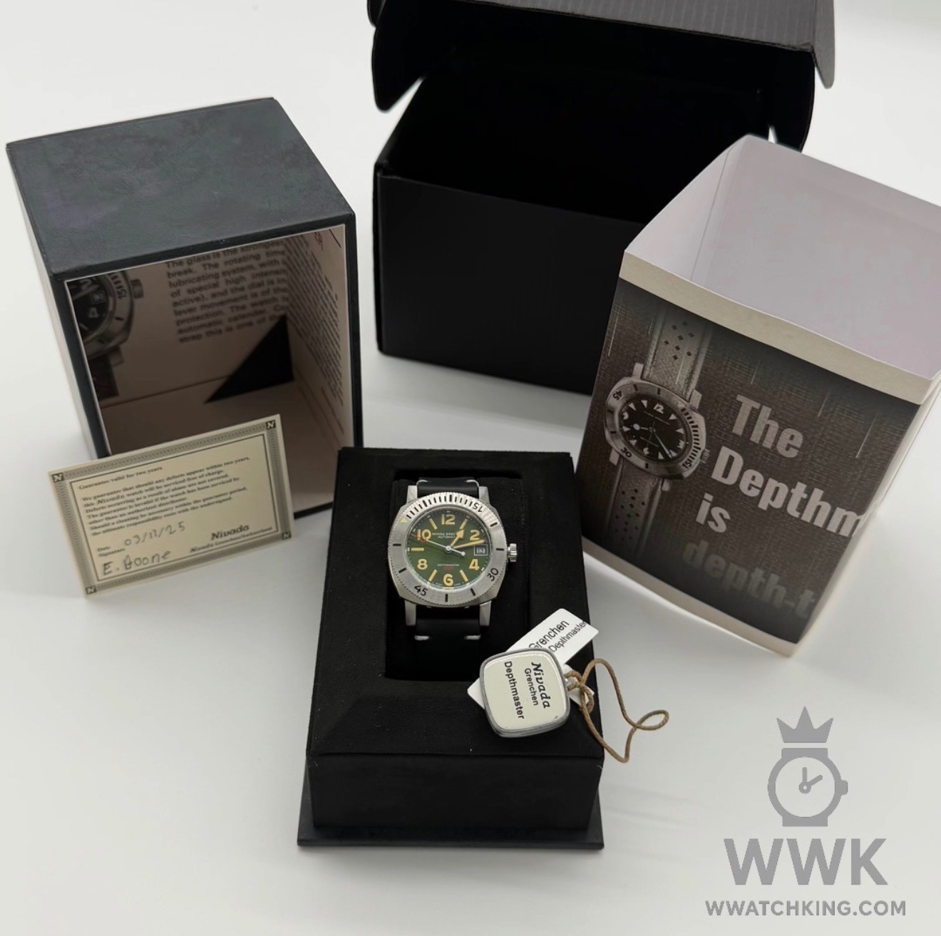 Nivada Grenchen ‘Depthmaster’ | Ref. 14103A15 | Black Leather Strap | Full Set