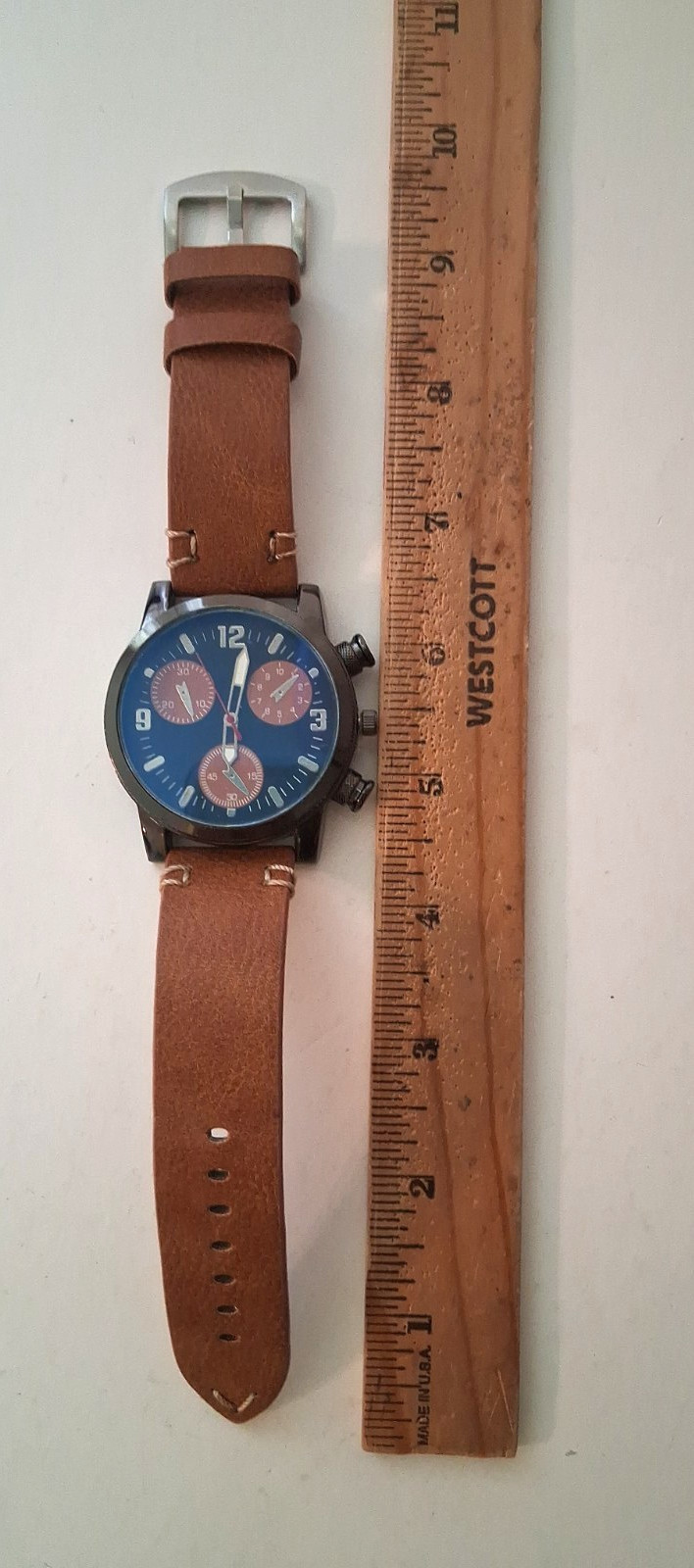 Chronograph Watch Dark Brown face Brown subdials Brown leather strap Working