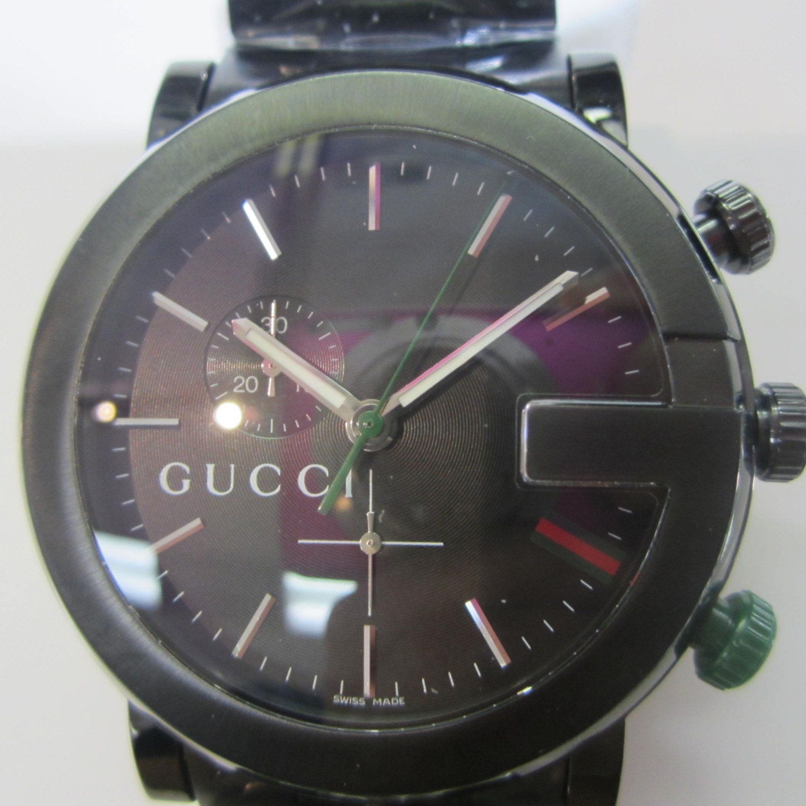 GUCCI MEN’S WATCH CHRONO ALL S/S IP BLACK SAPPHIRE ORIGINAL SWISS YA101331 NEW