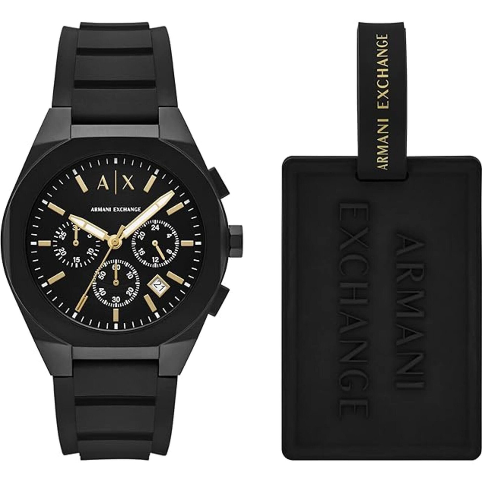 Armani Exchange Men’s Watch Set Sync Chrono Black Dial Silicone Strap AX7165SET