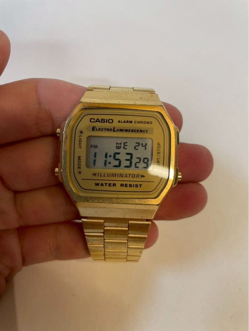 CASIO A168 Gold Digital Watch Alarm Chronograph From Japan