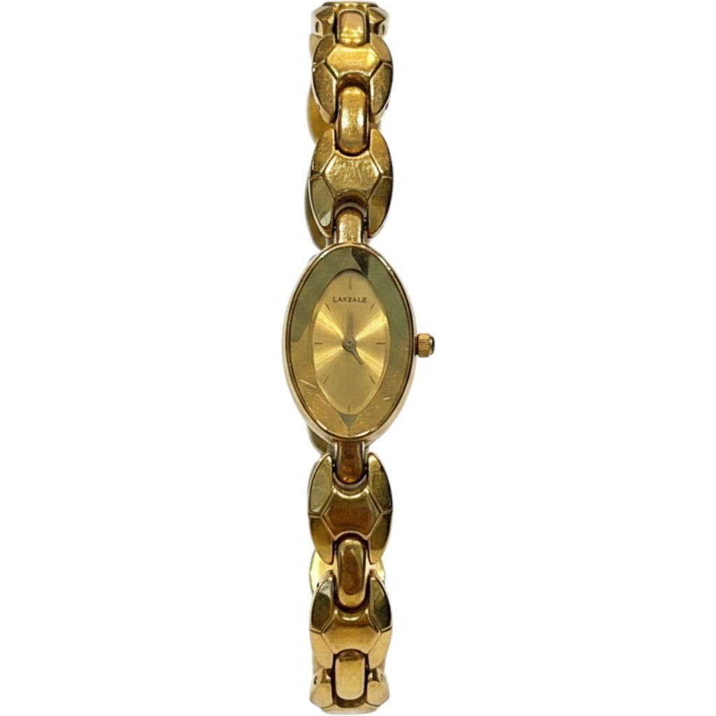 Lassale Womens Gold Tone Oval Face Dress Watch Geometric Link Bracelet Vintage