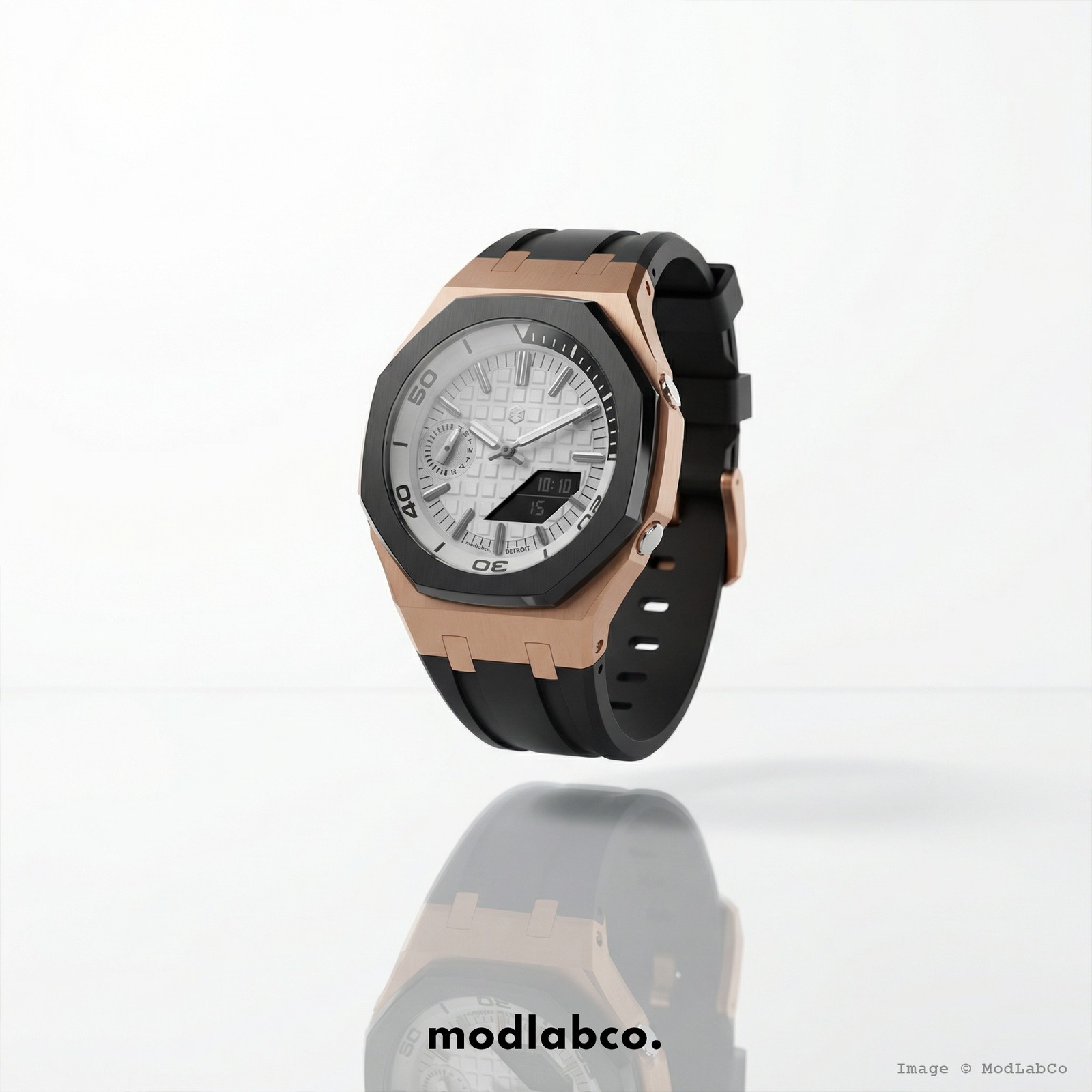 MLC-311 modlab company BESPOKE Octagonal White Dial Rose Gold Rubber 42mm Watch