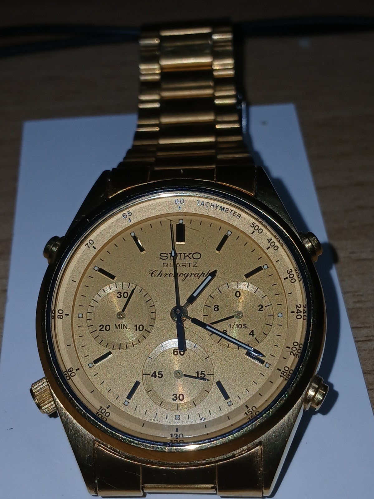Vintage Seiko Chronograph Watch Men’s 37mm Champagne Dial Gold Tone 7A28-7029