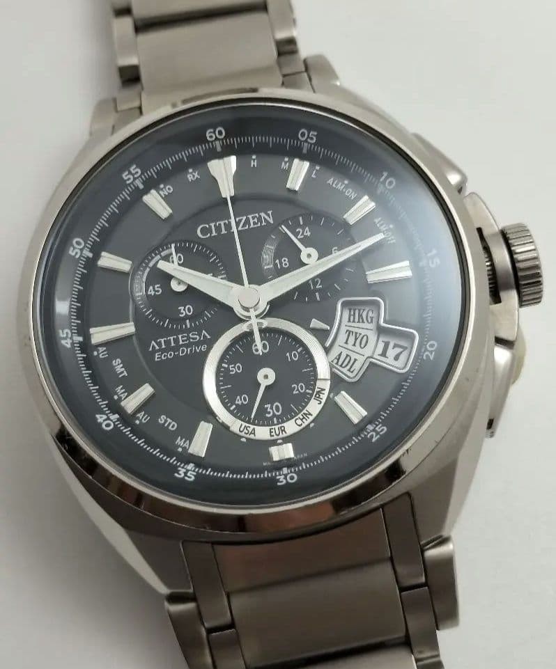 Citizen Attesa H610 Radio Solar World Time Titanium Silver Watch Japan 0713611
