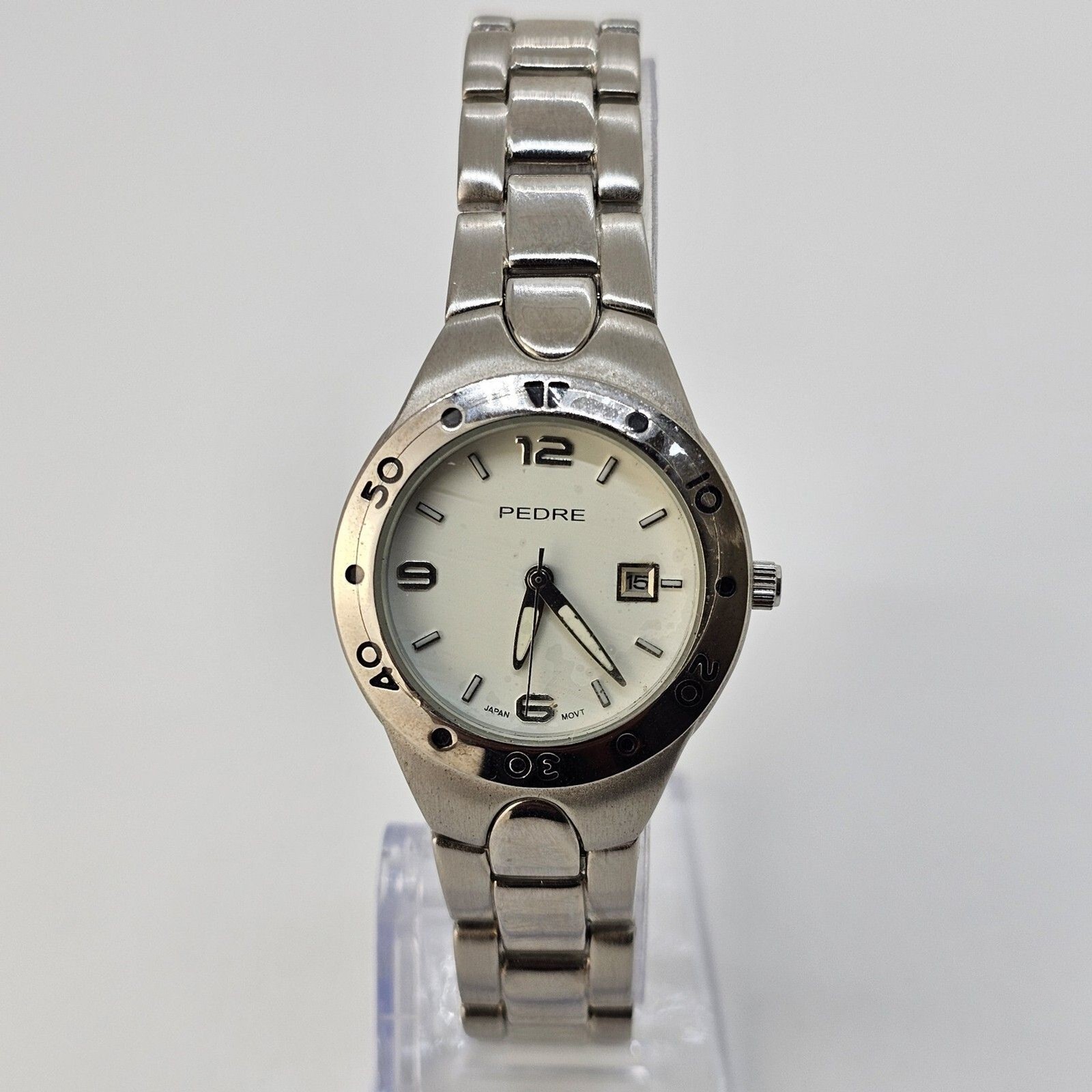 Pedre Women’s Watch 30MM White Dial Gray Case Bracelet Band Date 7″ New Battery