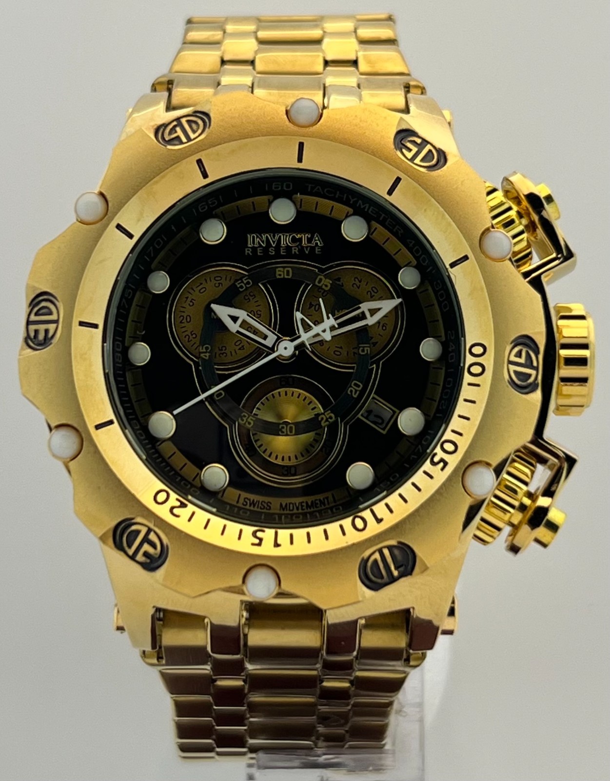 Men’s Invicta Venom Chronograph Quartz Date Black Dial Rotating Bezel Wristwatch