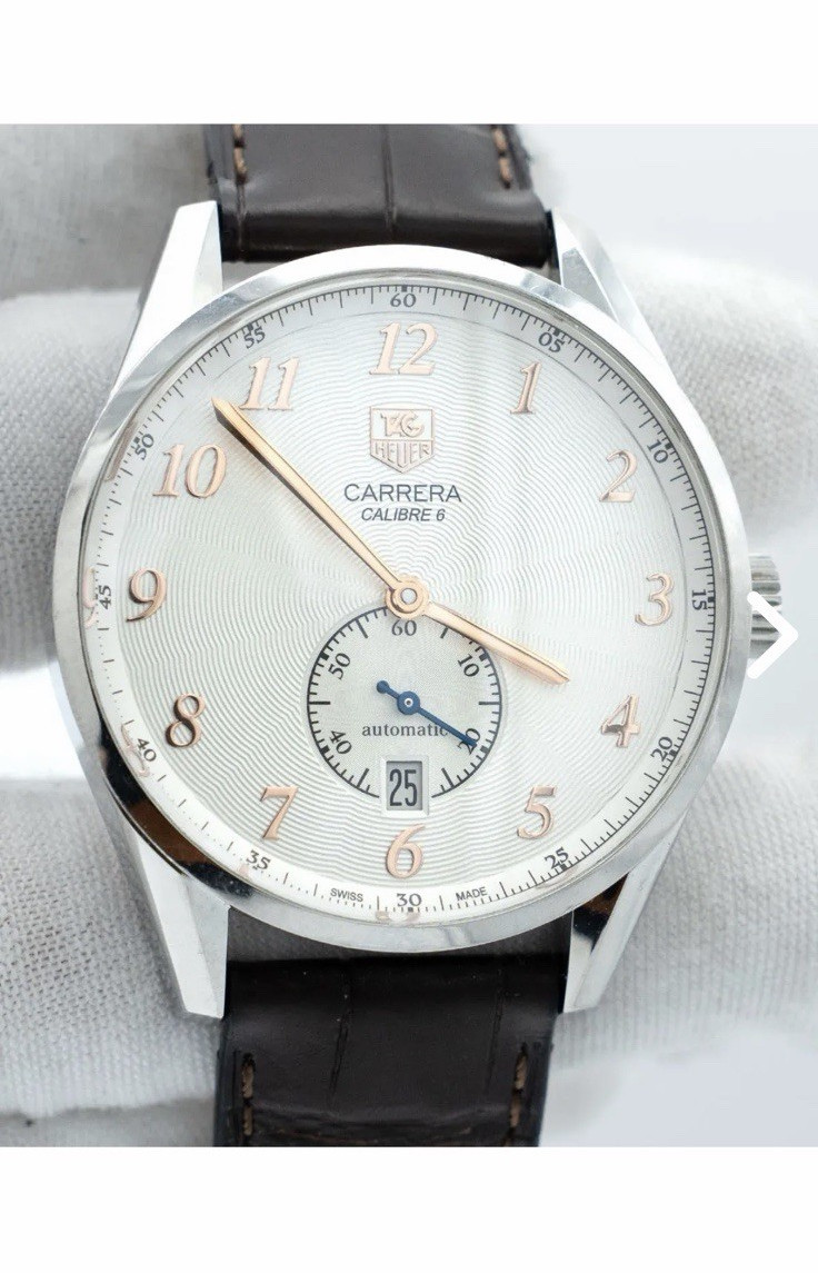 TAG Heuer Carrera Calibre 6 39mm Auto Silver Dial Brown Leather Box Papers