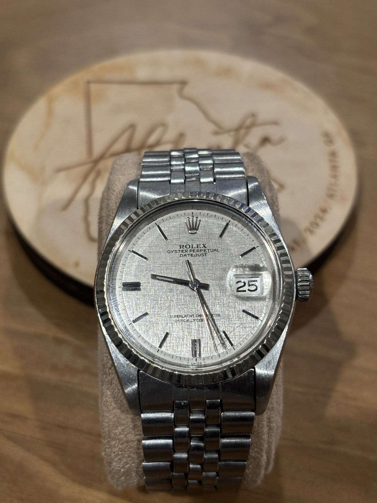 Rolex Datejust Linen Dial Stainless Steel 36mm Automatic Men’s Watch 1601