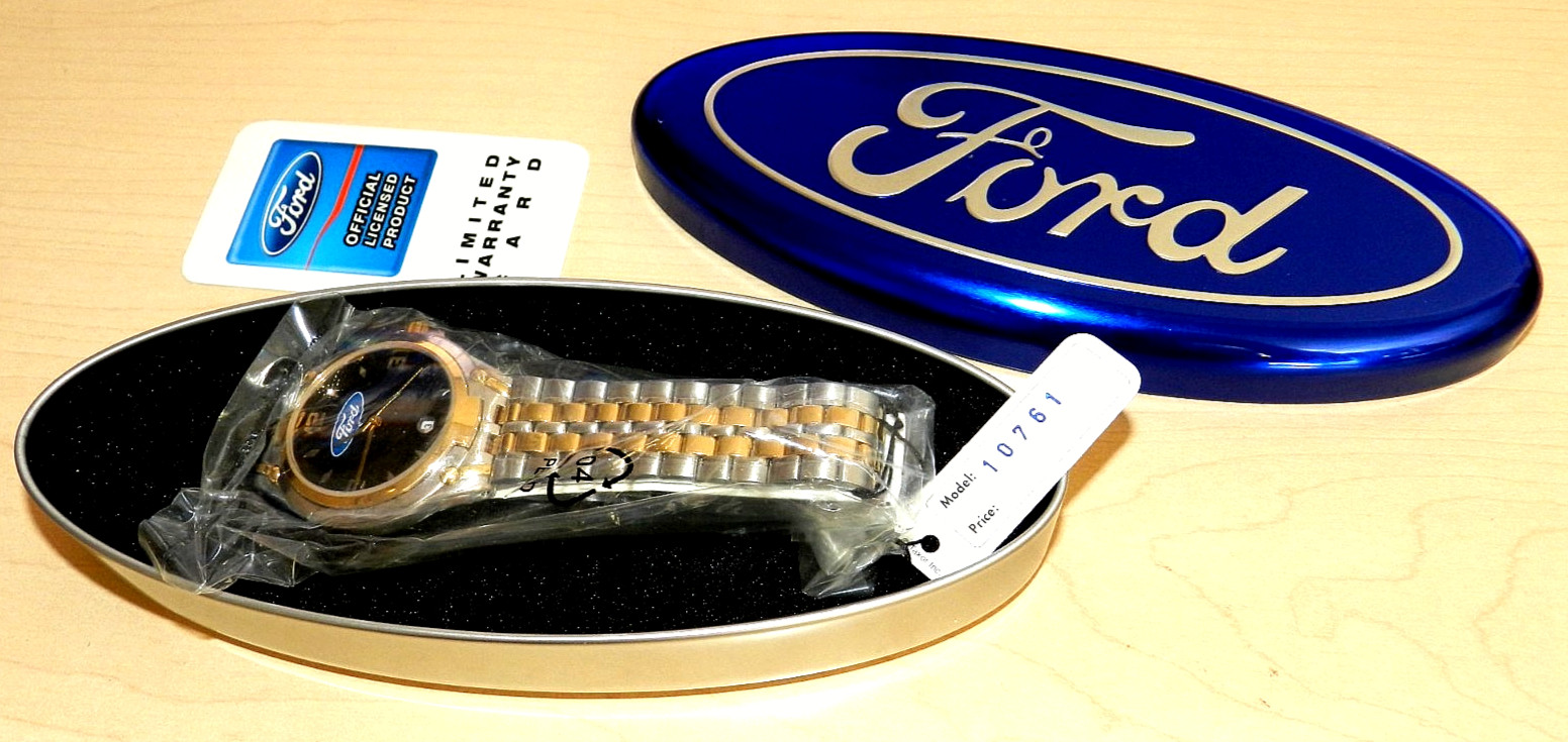FORD MOTOR COMPANY VINTAGE BRAND NEW STAINLESS STEEL WATCH #10761 GEM