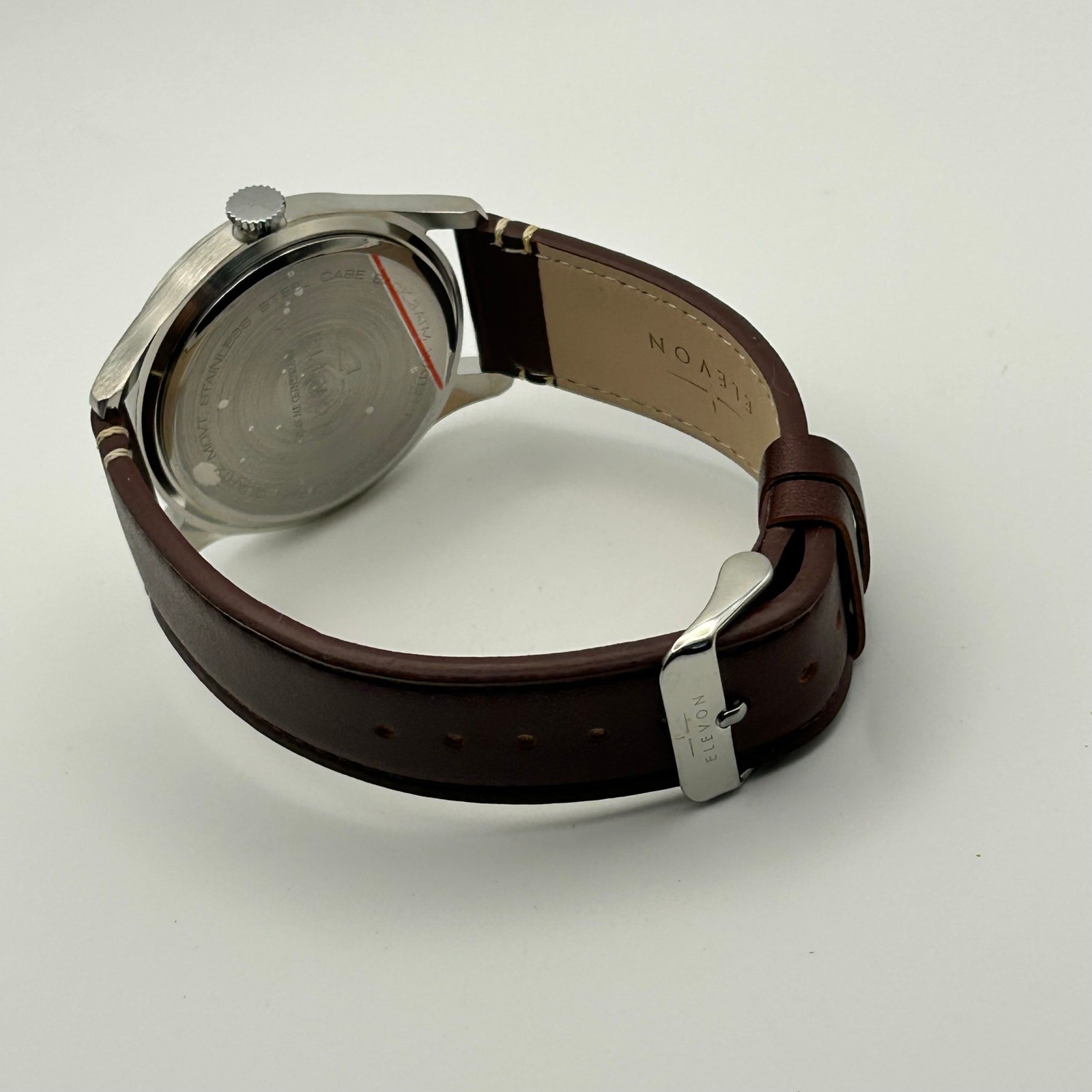 Elevon Silver-tone Case Blue Dial Brown Leather Men’s Watch Working New Battery