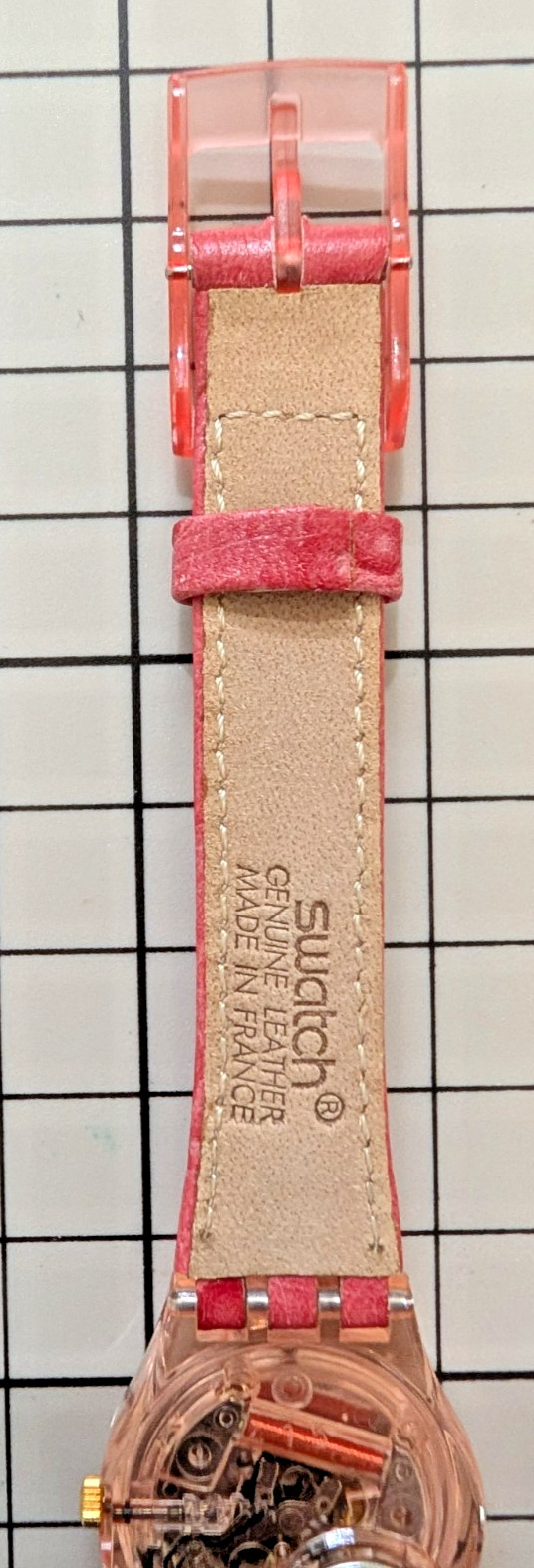 Swatch Regular 1994 Strawberry LP115 Quartz Watch Pink Leather Swiss Made