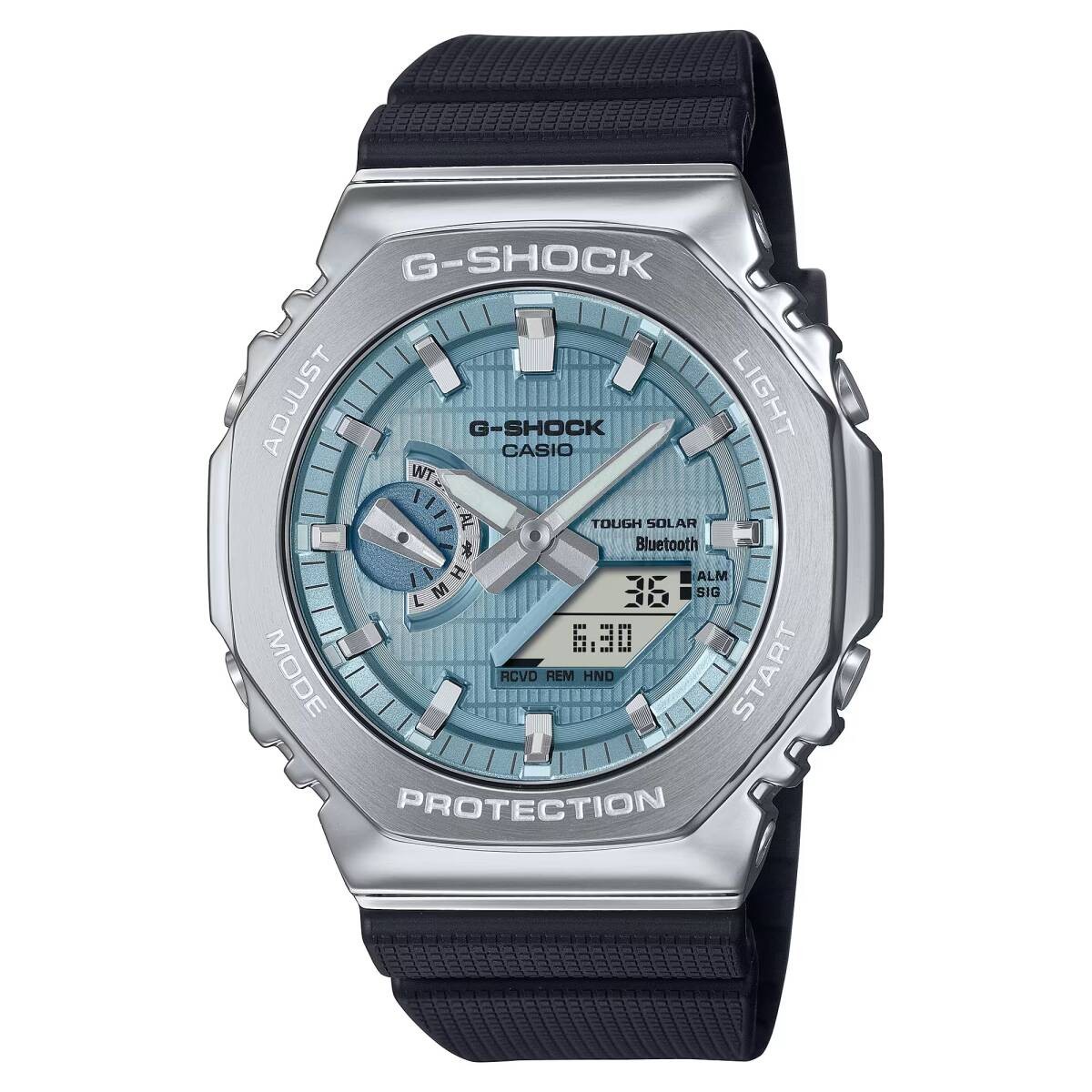 CASIO G SHOCK Tough Solar Mobile Link Black x Silver x Light Blue GBM 2100A 1A2