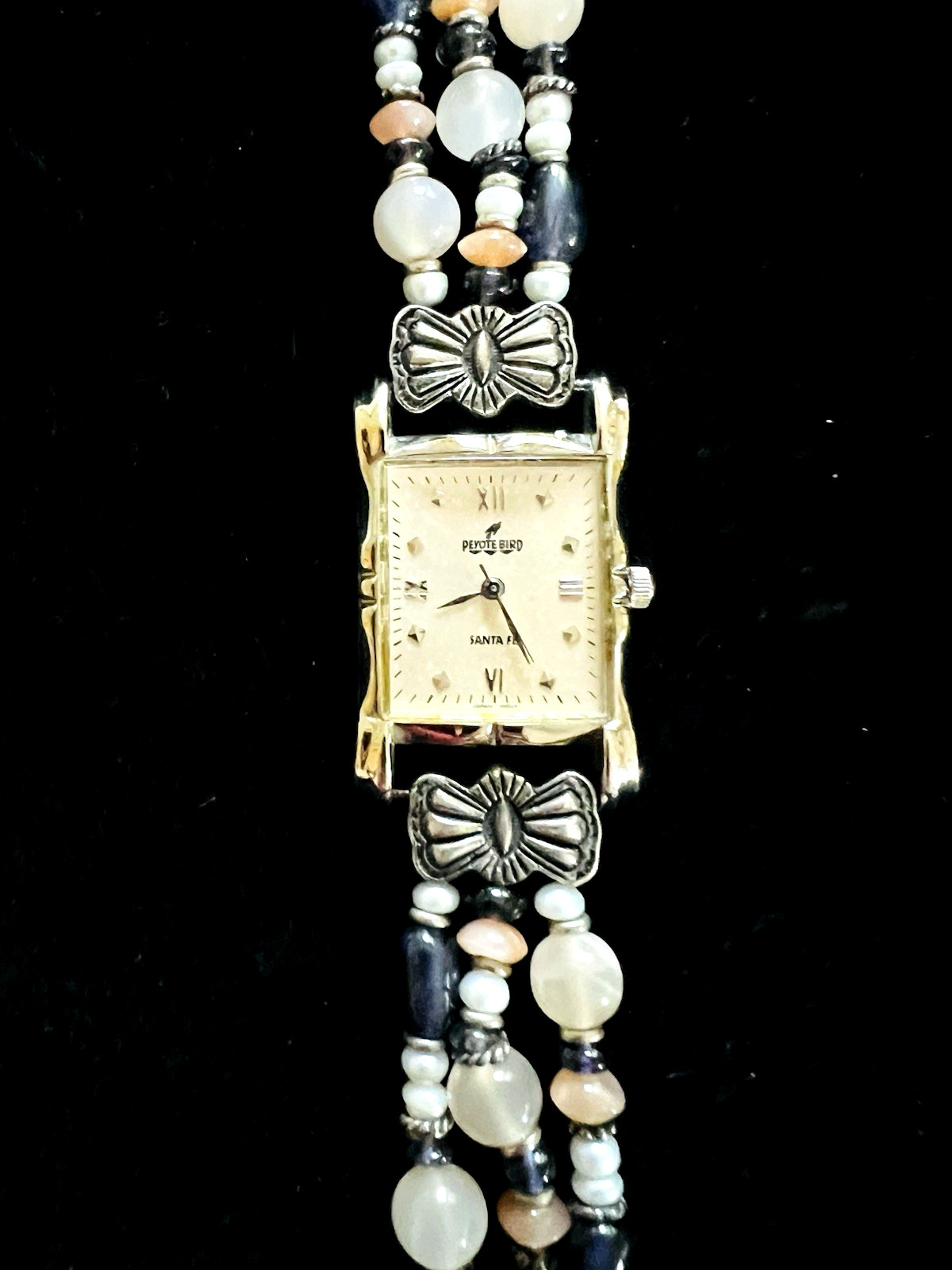 Peyote Bird Designs Southwestern Silver Gemstone Amethyst Pearl Beaded Watch