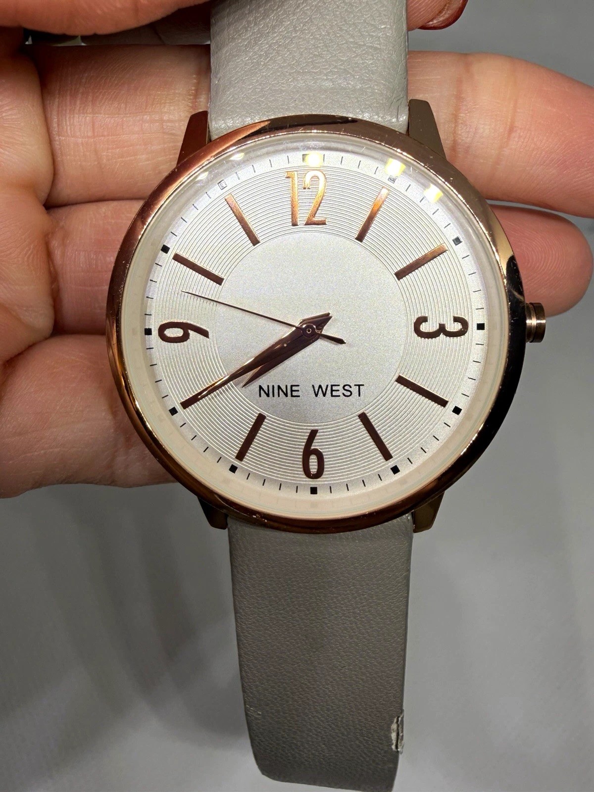 Nine West Rose Gold Tone Watch Gray Strap Women’s Quartz Watch – New Battery