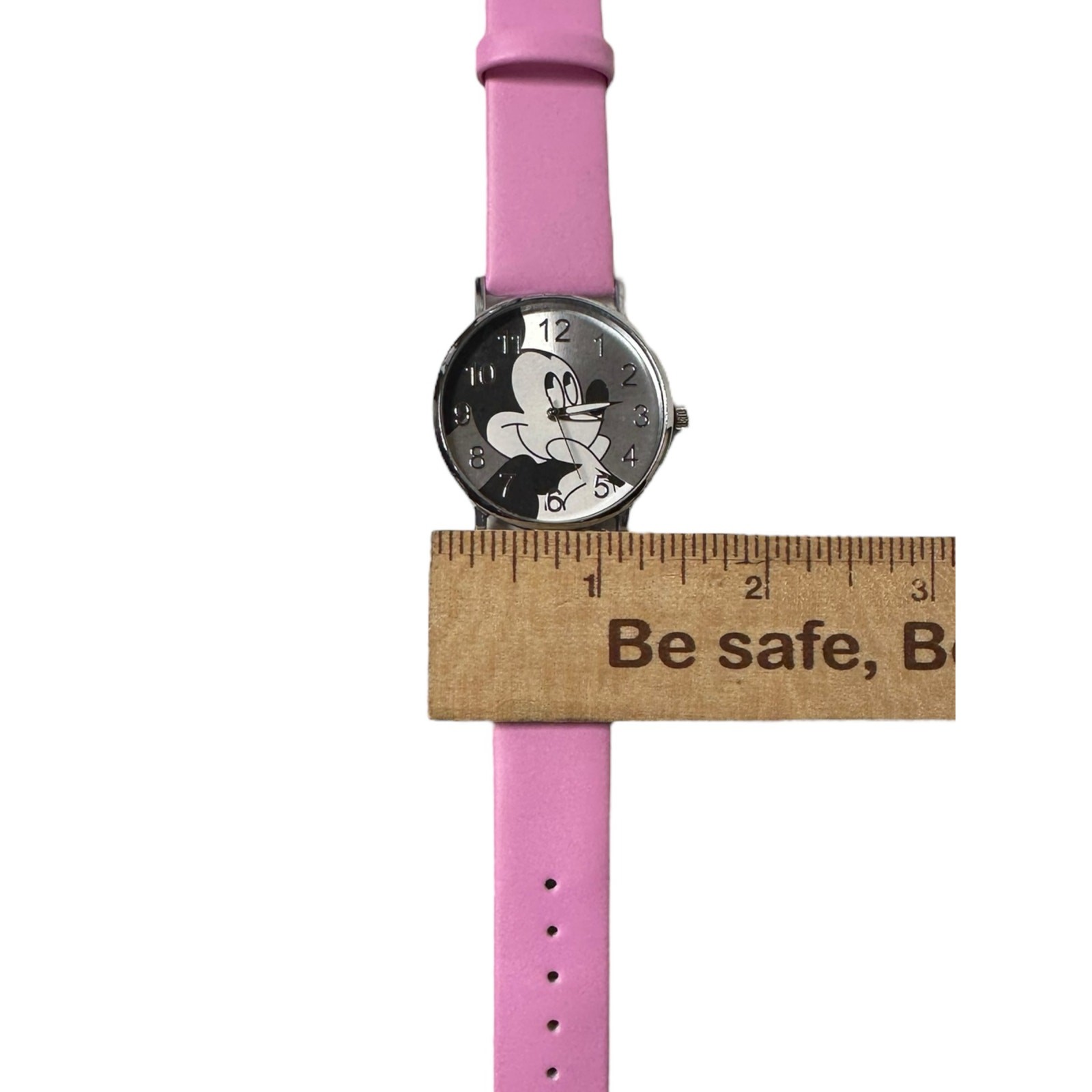Mickey Mouse Watch Cartoon Face Silver with Pink Band Tested!