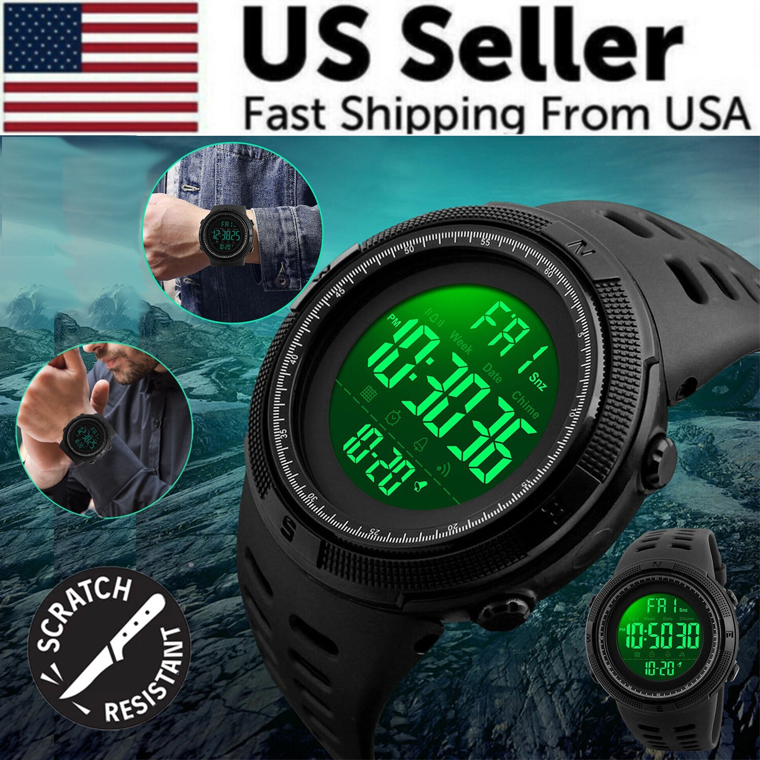 SKMEI Men’s Digital Army Military Sport Quartz Analog Chrono Waterproof Watch US