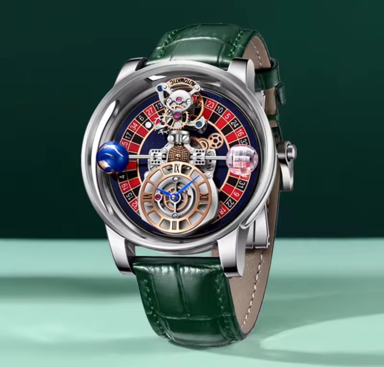 Celestial Men’s Transparent Case Leather Quartz Watch Waterproof Time Adjustment