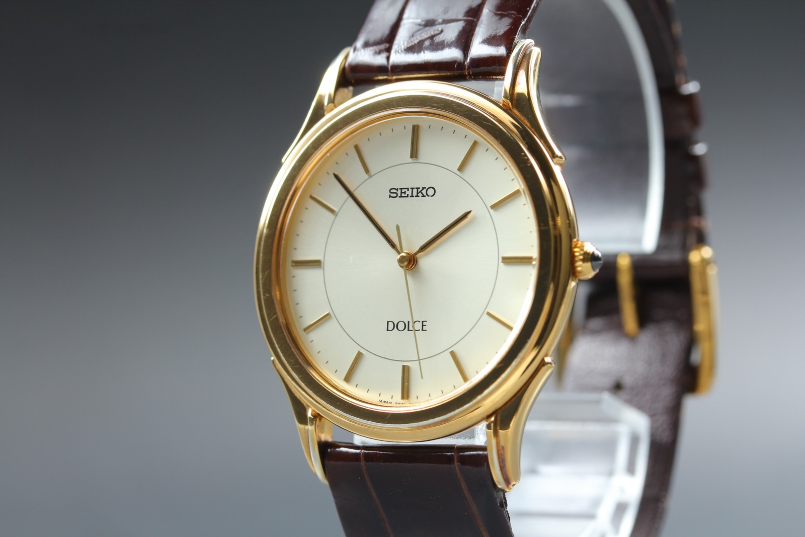 [Near MINT] SEIKO DOLCE 5E31-7A40 37mm Gold Dial Quartz Men’s Watch From JAPAN