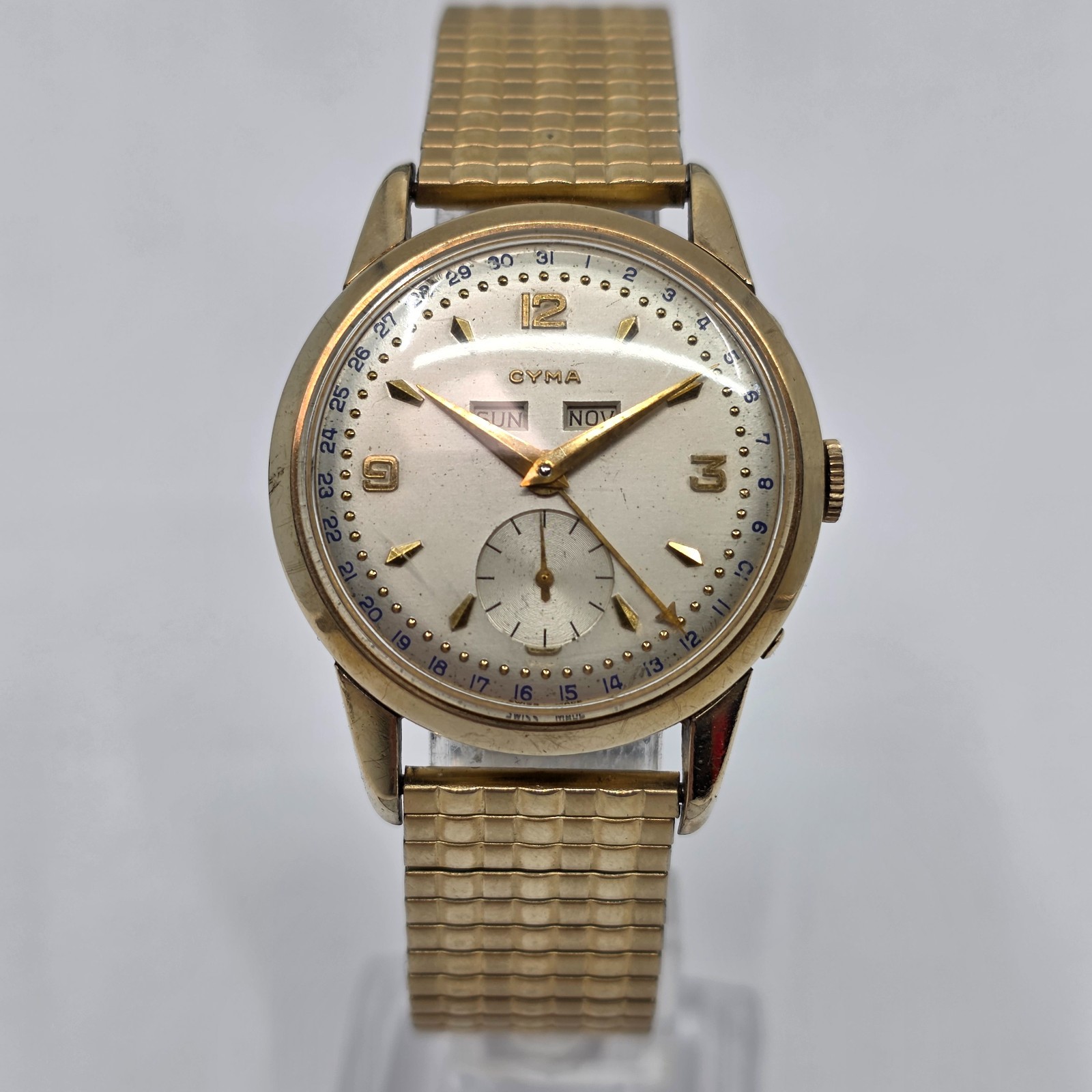 Vintage Tavannes Cyma R.455 Manual Triple Calendar Gold Filled Watch 34mm