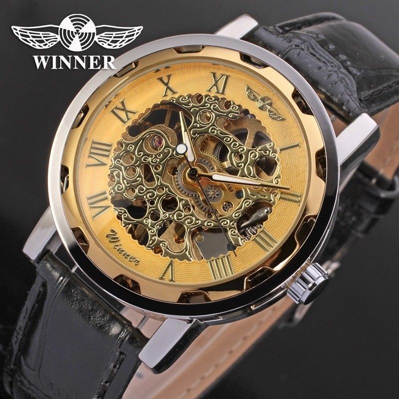 Men Classic Transparent Steampunk Skeleton Mechanical Stainless Steel Watch New