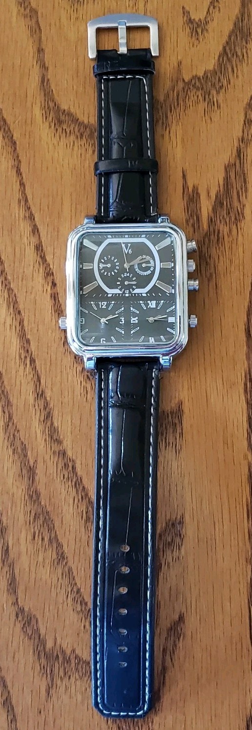 V6 Brand Men’s Sports Watch With Large Square Dial With Multiple Time Zones
