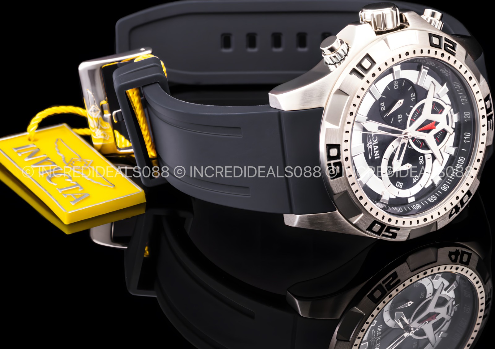 Invicta Mens AVIATOR Multi Function Black Carbon Fiber Dial Black Strap SS Watch