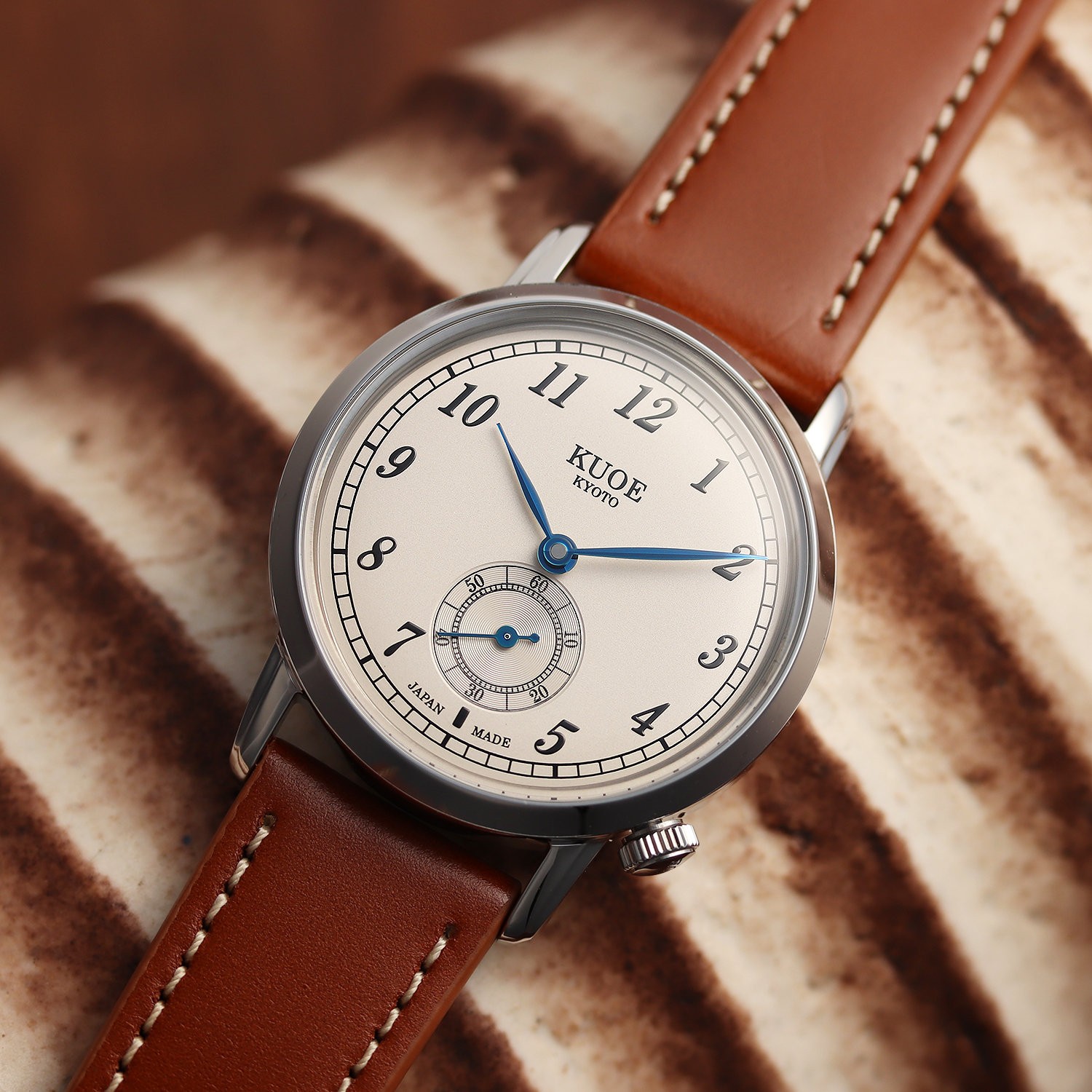 KUOE KYOTO OLD SMITH 90-007 Small Seconds Automatic Blue Hands Whiskey Cordovan
