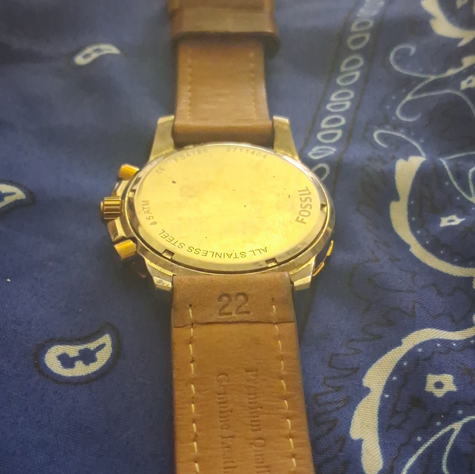 Fossil FS488 Chronograph Date White Dial Brown Leather Strap 50m Quartz