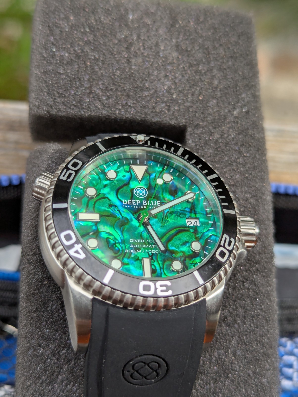 DEEP BLUE 40 MM DIVER 1000 AUTOMATIC BLACK CERAMIC BEZEL – GREEN ABALONE