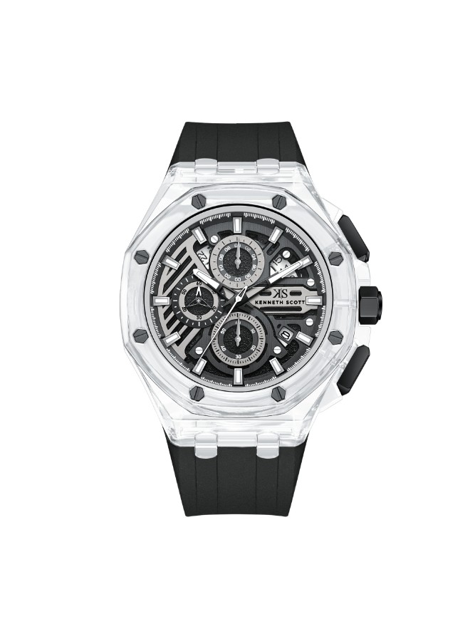 Kenneth Scott Men’s Chronograph Watch | Black Dial, 46mm, 30 m (3 ATM)