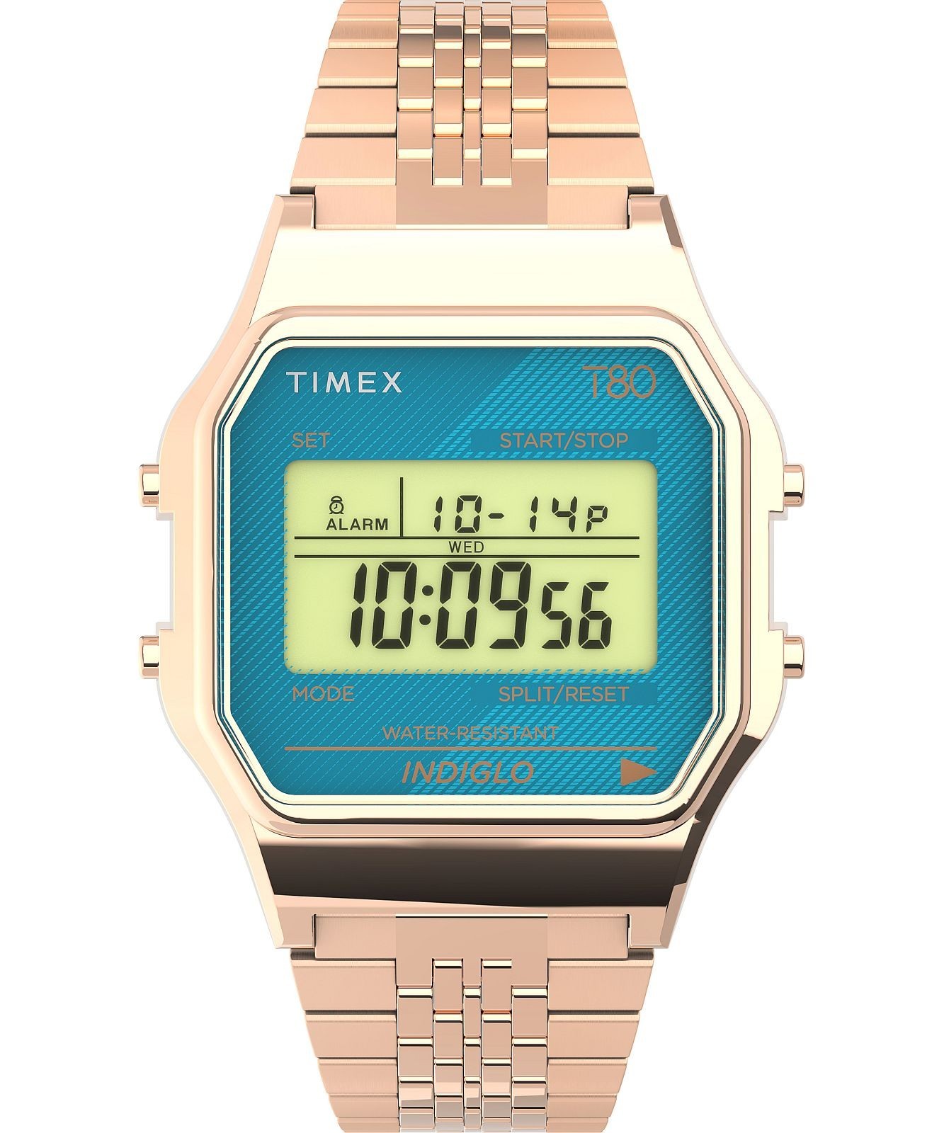 Timex TW2U93600 Unisex Watch Gold-tone Case & Band, Blue Digital Display