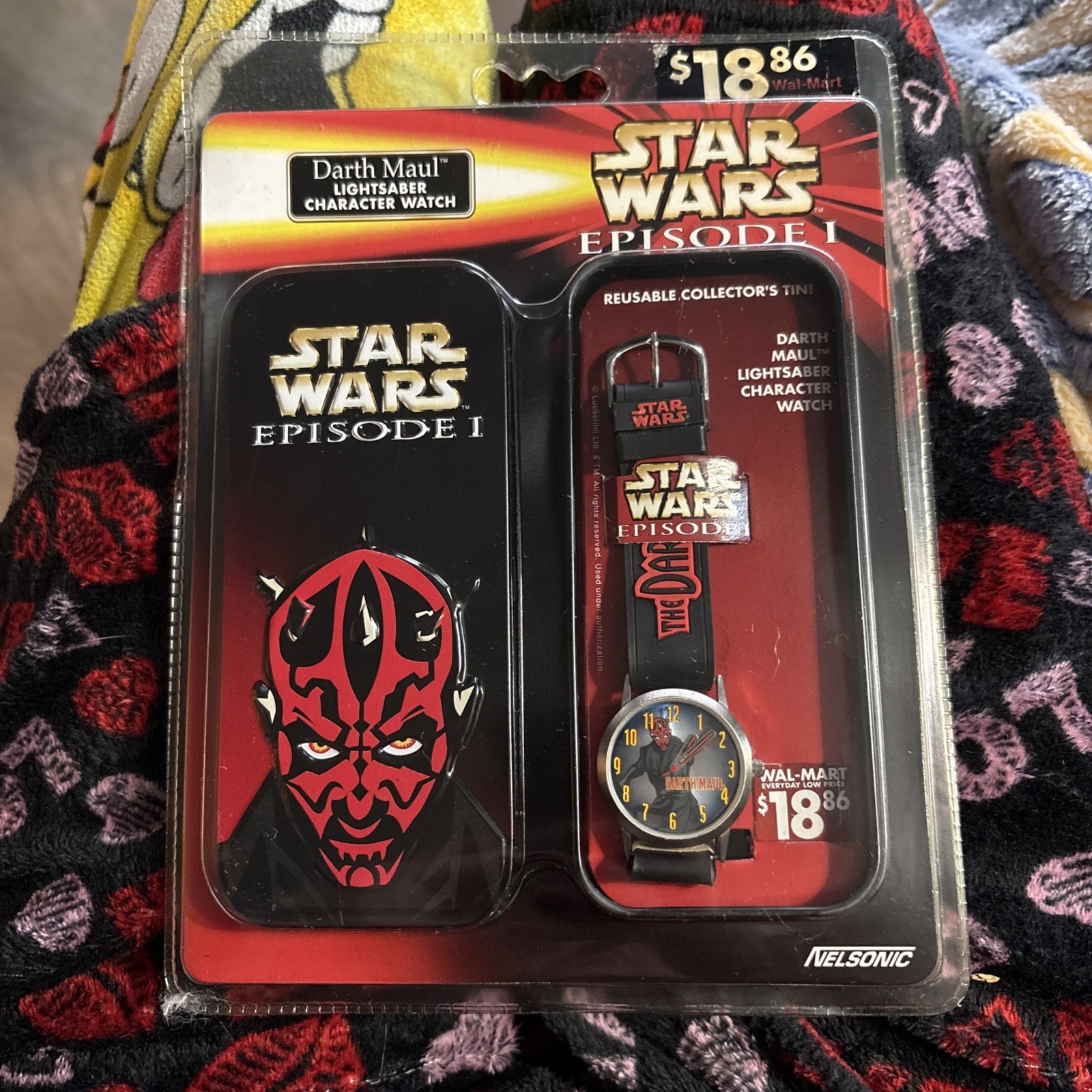 DARTH MAUL ~ Lightsaber Wrist Watch & Metal Tin Nelsonic Star Wars Episode 1 Q6