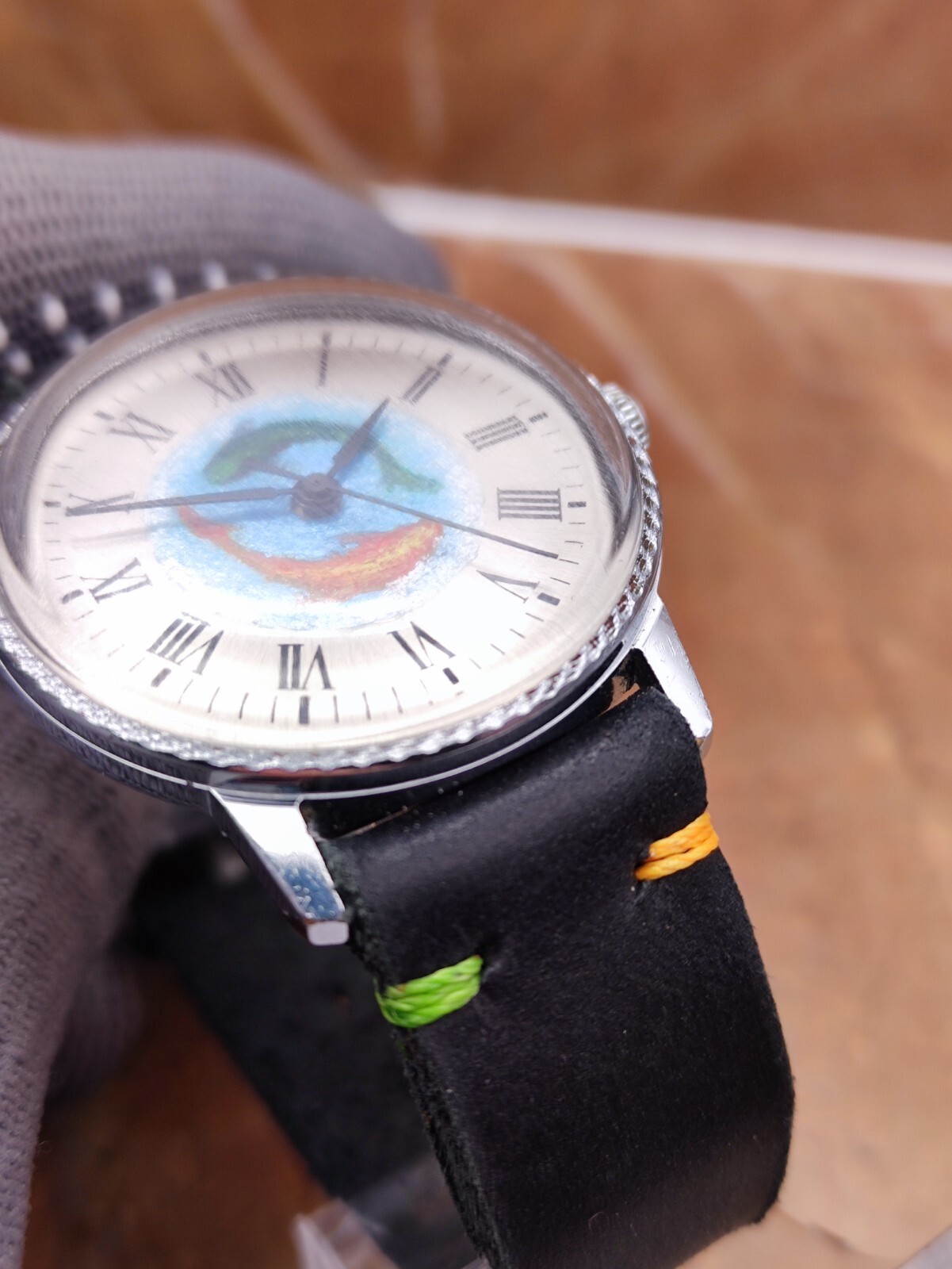 Piece Unique Watch Raketa Artwork Dial USSR 2609 Mechanical Handmade Leather