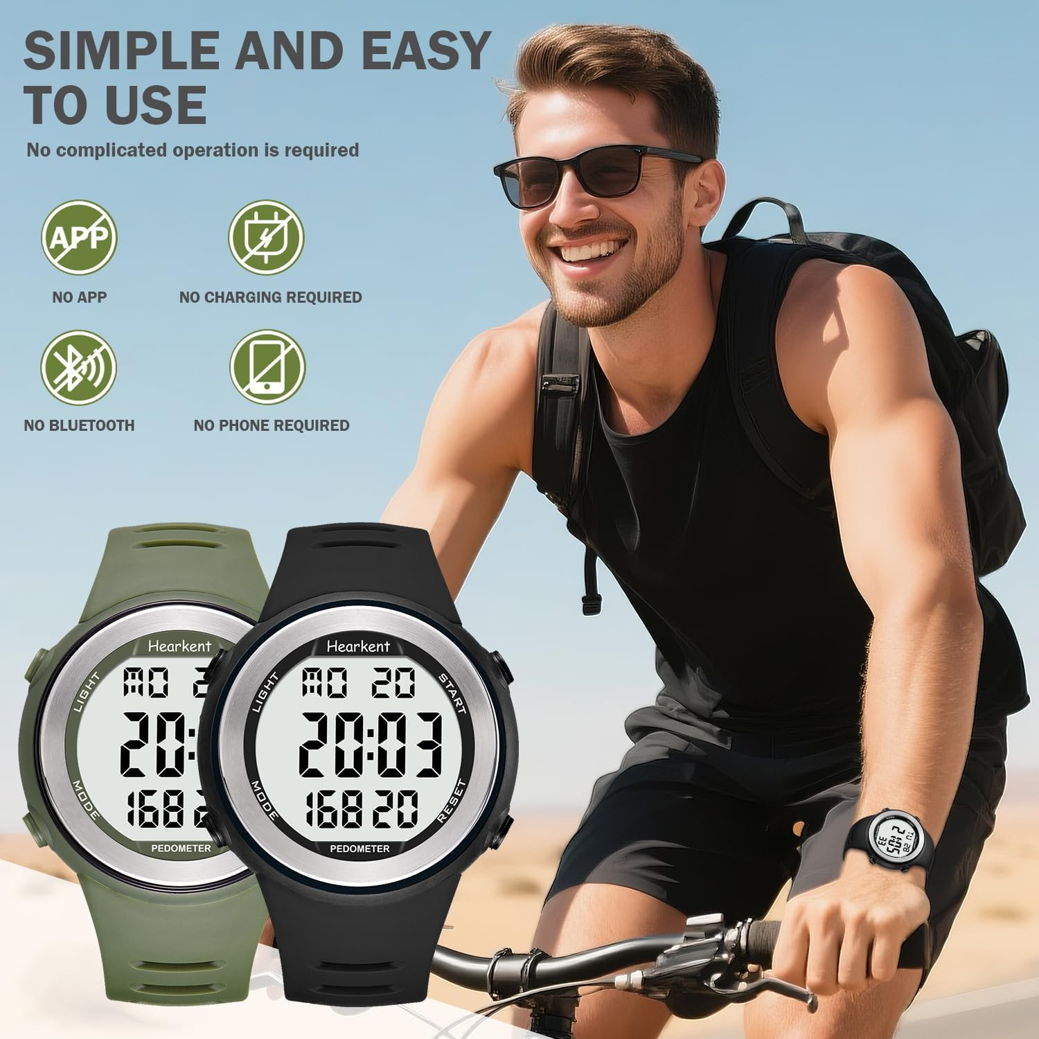Waterproof Pedometer Watch for Senior Non Bluetooth No App Required