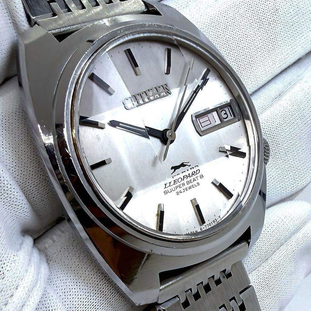 Rare CITIZEN Leopard Super Beat 8 24J Auto Day Date Silver Dial Vintage Japan