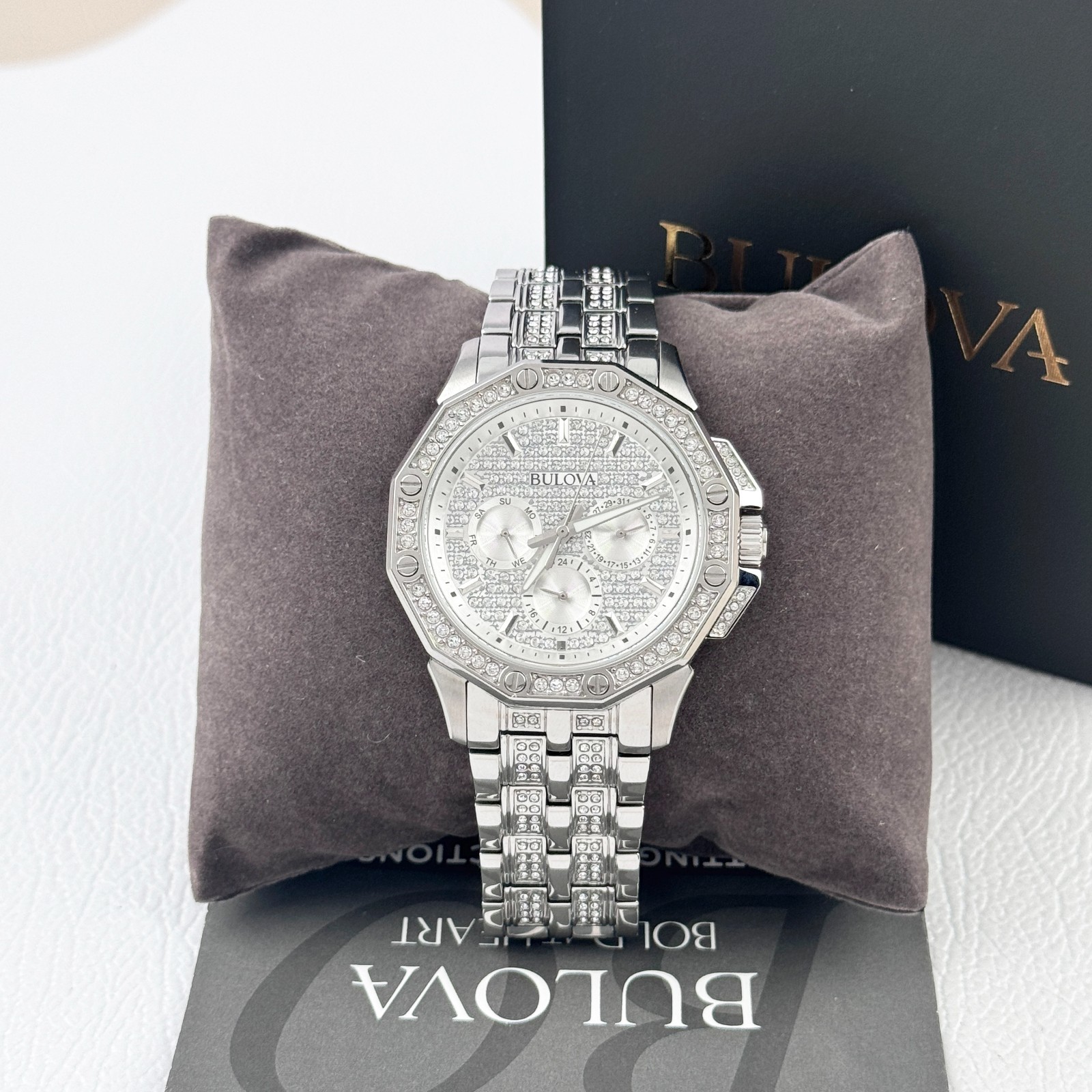 Bulova Men’s Octava Crystal Silver Stainless Steel Chronograph Watch 96C134