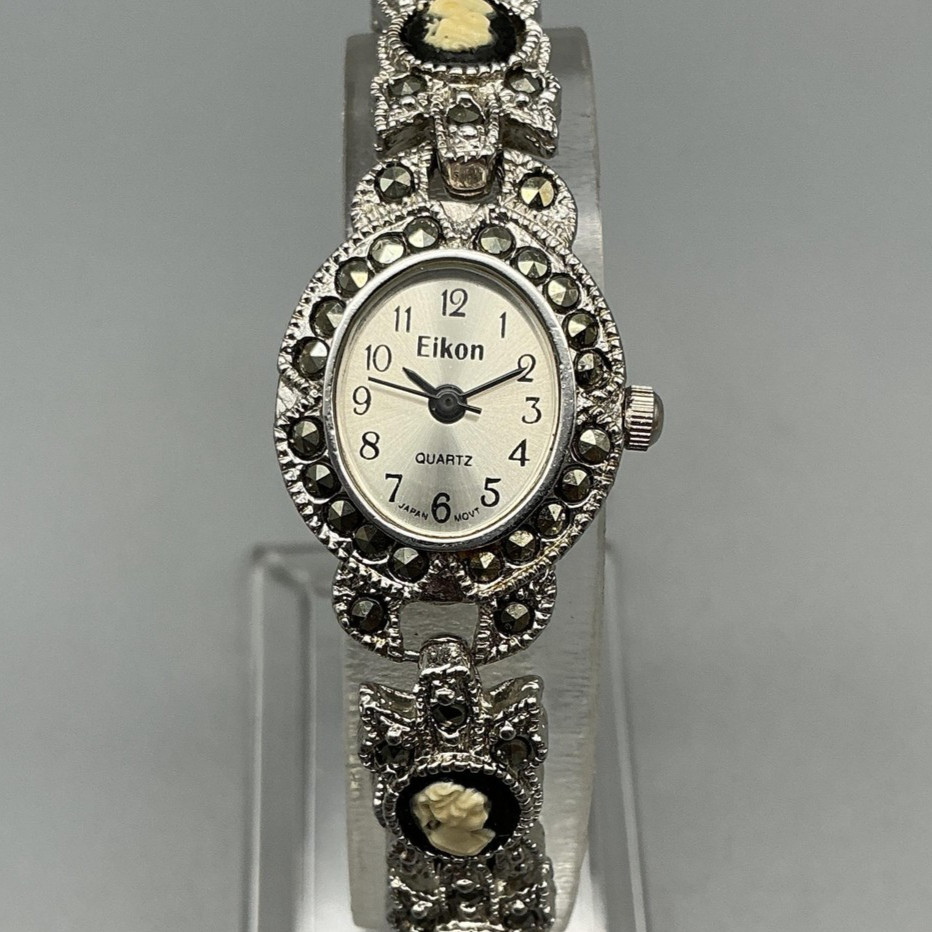 Eikon Womens Watch 13mm Silver Tone Cameo Marcasite Bracelet New Battery