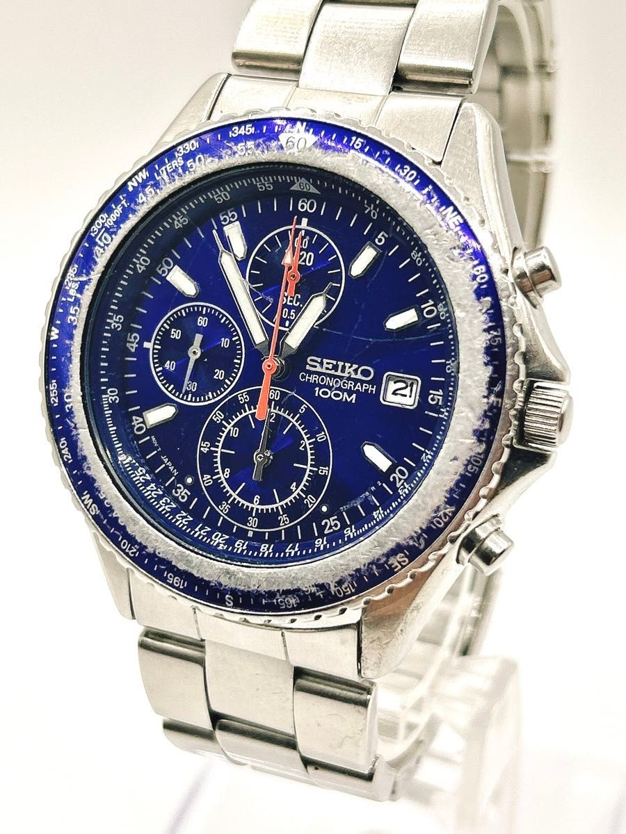 SEIKO 7T92 0CF0 Men’s Watch Chronograph Date Blue Dial Operational