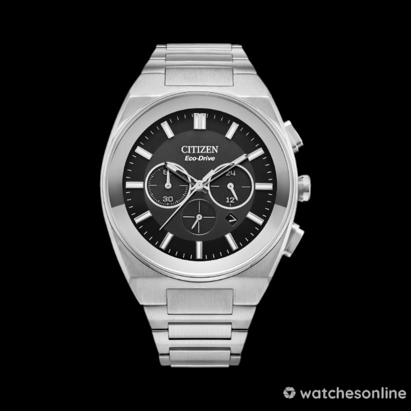 Citizens Mens Eco-Drive Chronograph Silver Stainless Steel Watch 43MM CA4580-50E