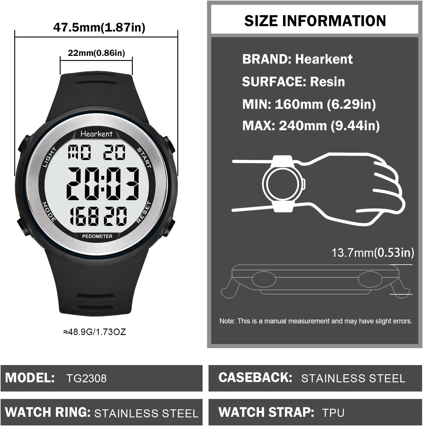 Waterproof Pedometer Watch for Senior Non Bluetooth No App Required
