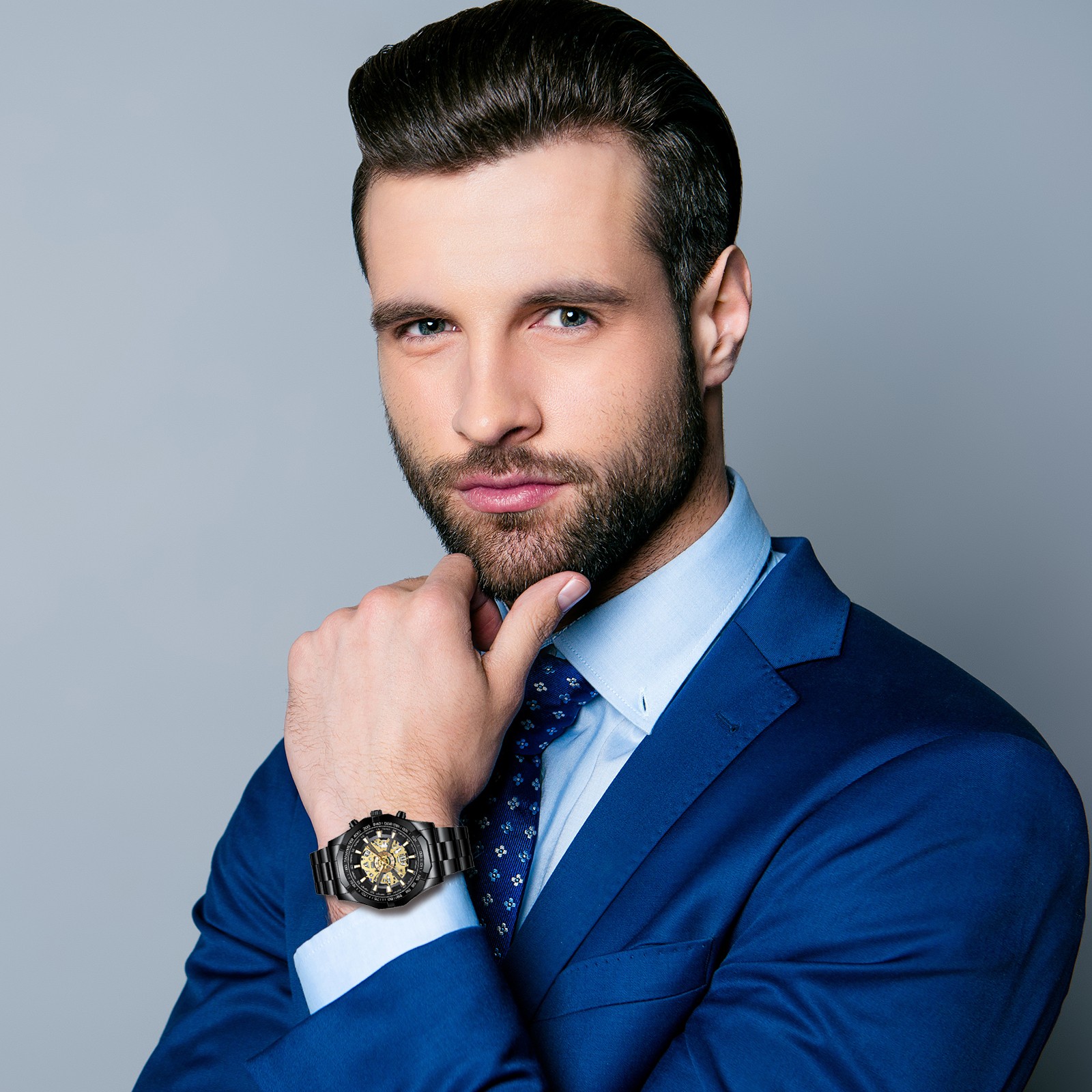 Men’s Waterproof Skeleton Stainless Steel Watch Luxury Quartz Wrist Watch