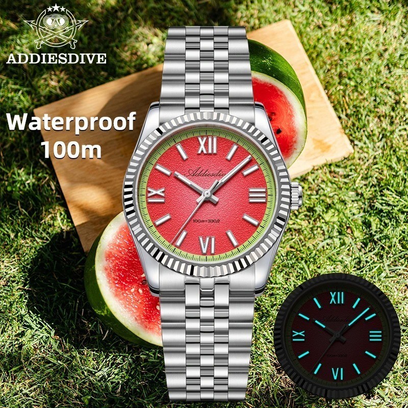 36MM ADDIESDIVE Presidential Quartz Watch Mens Waterproof Luminous Stainless NEW