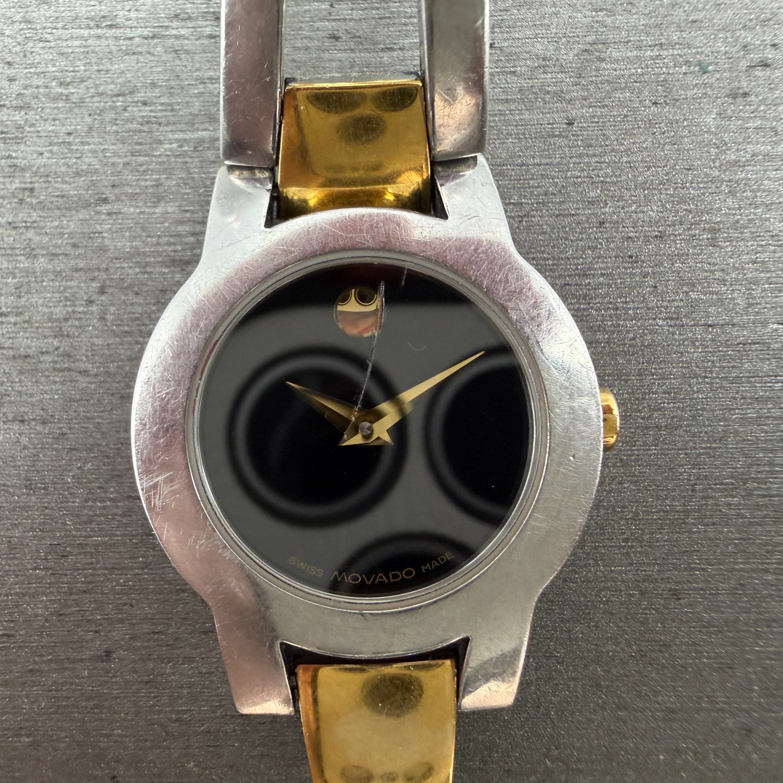 Movado Amorosa Watch Women 24mm Black Dial Two Tone Round 81 E4 1842 New Batt PH