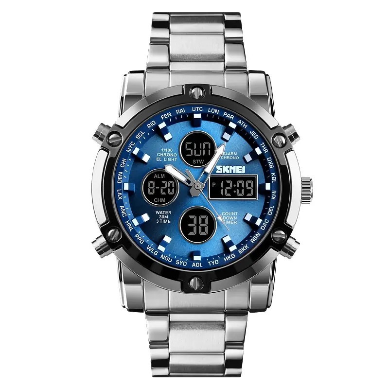 SKMEI Men Quartz Watch LED Digital Steel Wristwatch Casual Business Male Watches
