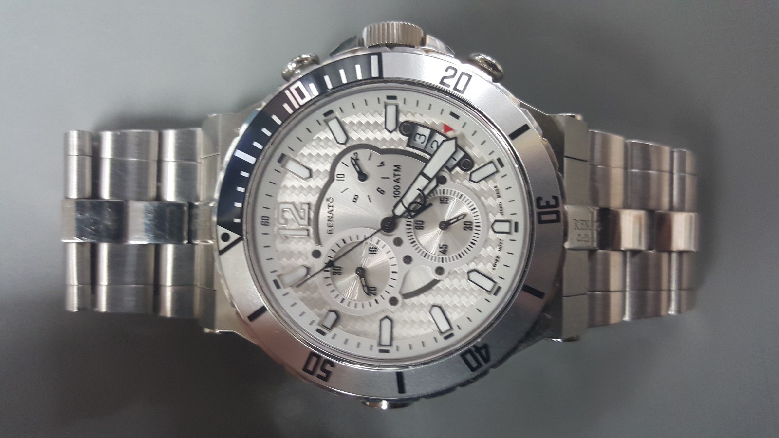 Renato Men’s Wildebeast Grand Diver Watch, ETA G10, White CF Dial in SS, Ltd Pro