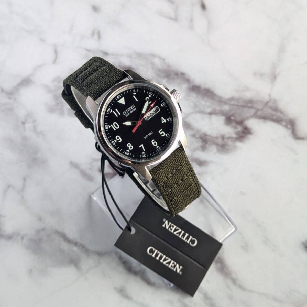 OH Completed Working CITIZEN Eco Drive BM8180 03E Solar Black Dial Military Canv